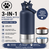 Personalised Dog Travel Bottle & Feeder Set 1000ml (32oz) – Custom Engraved Name & Breed | Ground Floor Dog Treats