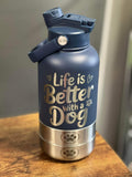Personalised Dog Travel Bottle & Feeder Set 1000ml (32oz) – Custom Engraved Name & Breed | Ground Floor Dog Treats