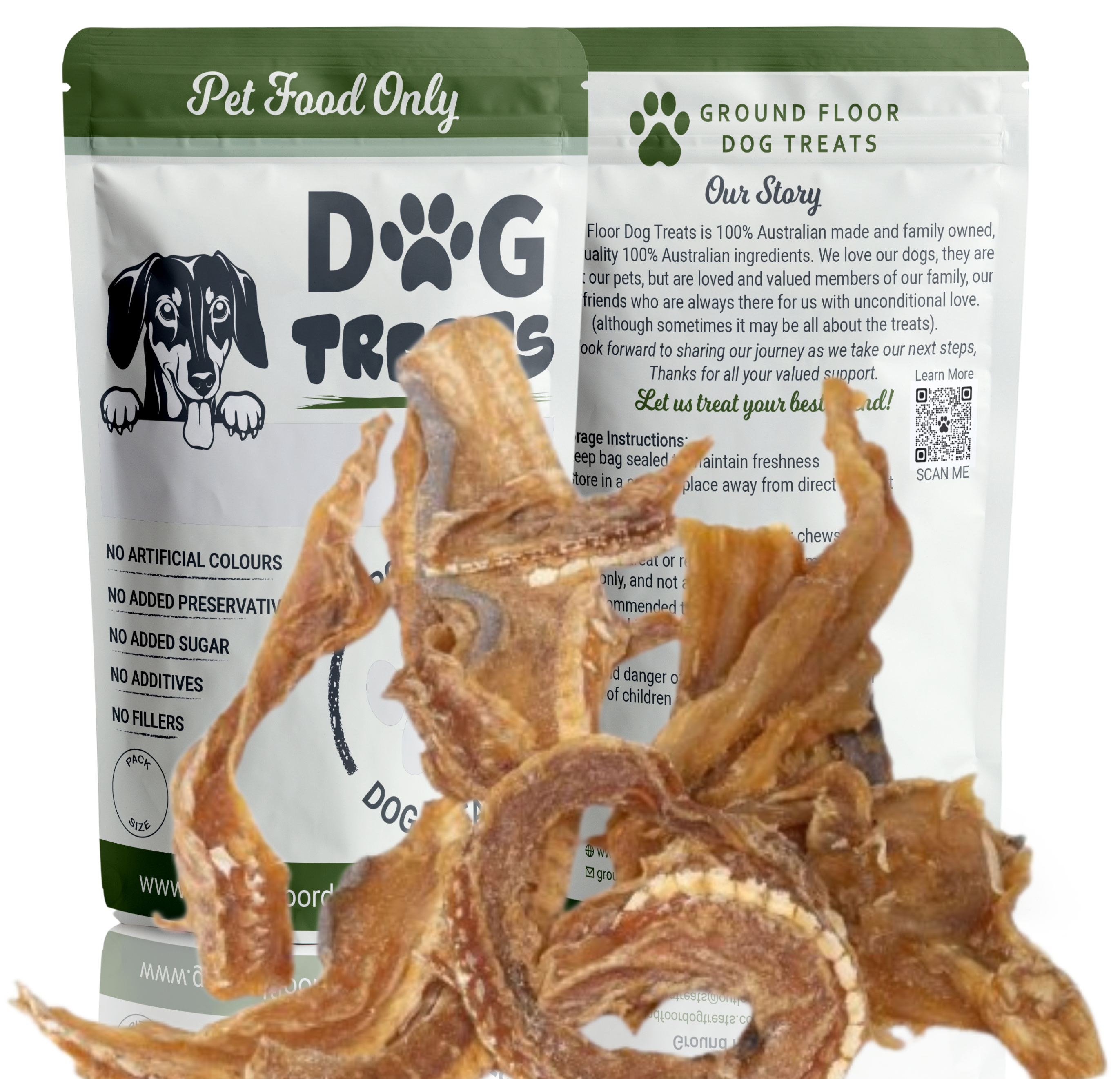Shark Jerky Crispies with packaging at GroundFloor Dog Treats