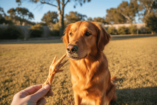 Australian dog waiting for a natural chicken feet dog treat for Ground Floor Dog Treats